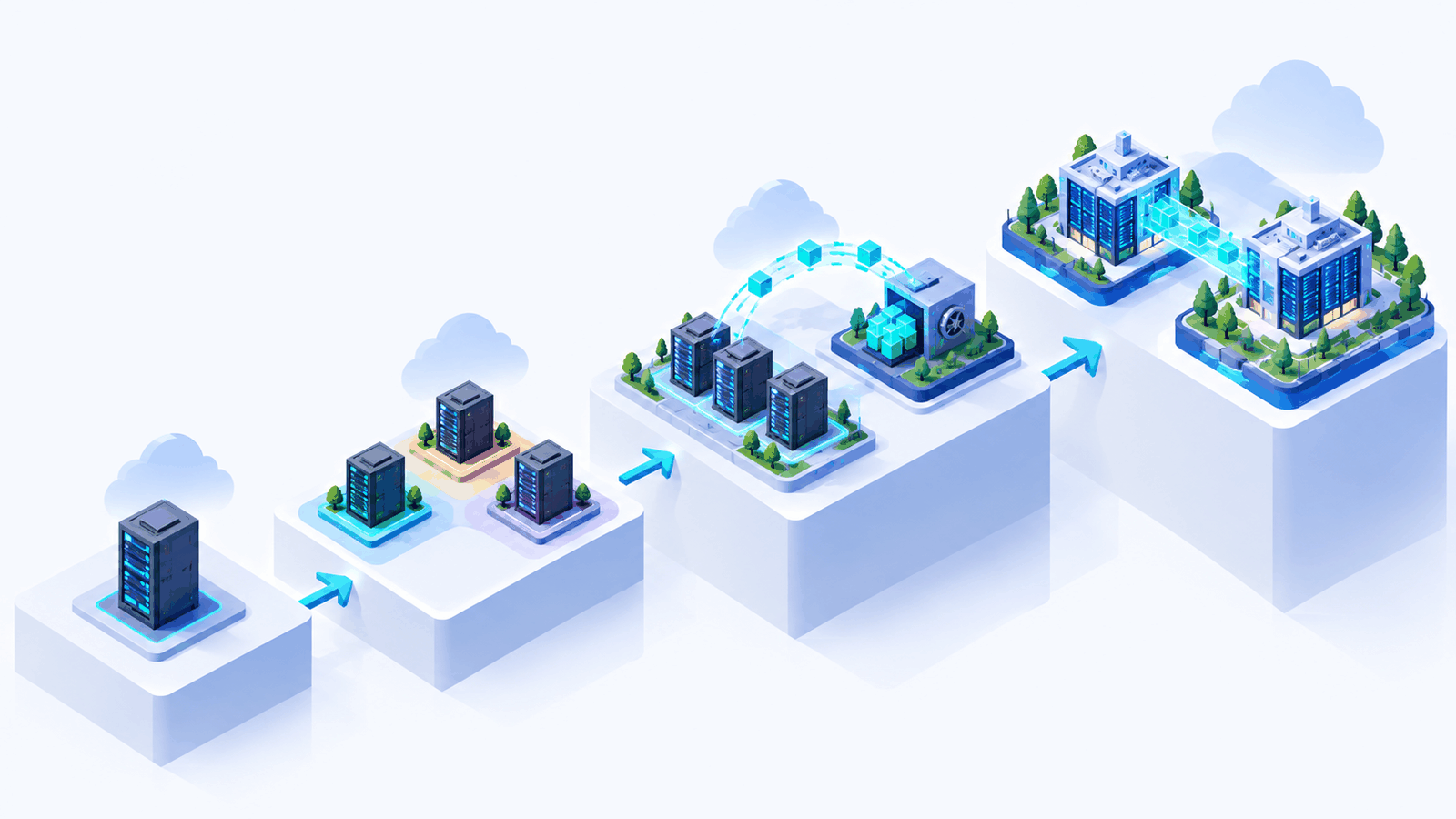 Four resilience levels from a single server to multi-AZ, cross-region backup and two active regions