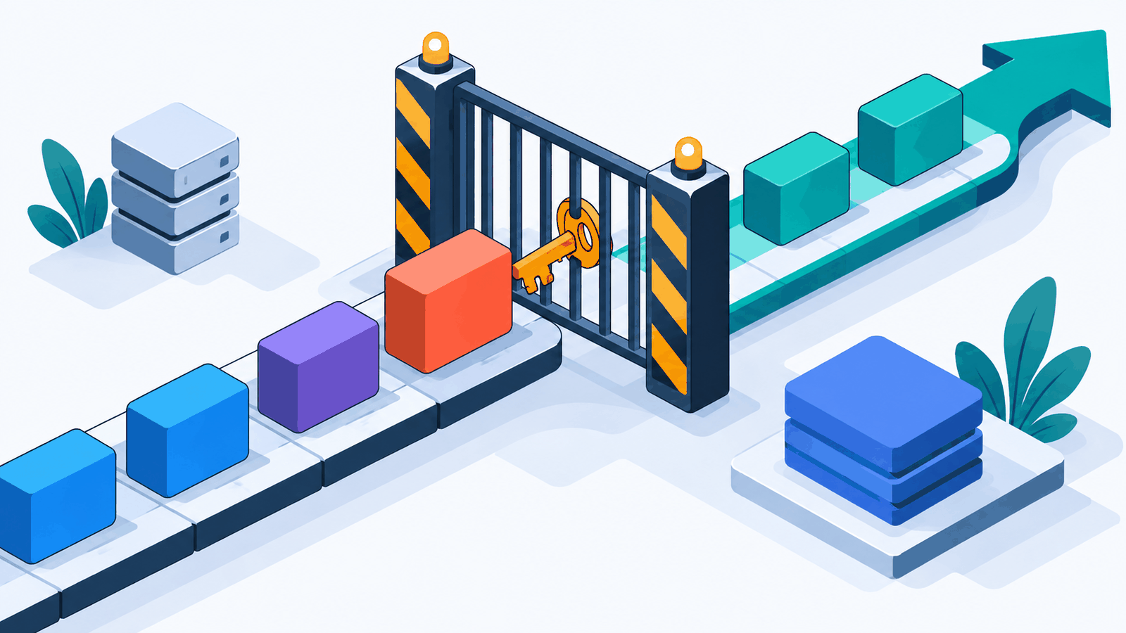 A pull request containing an exposed secret stopped at a merge gate while clean changes continue to the main branch